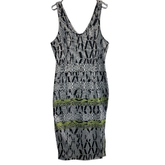 Silence & Noise Alice midi dress Ponte knit green black multicolor Print size L - Picture 12 of 15